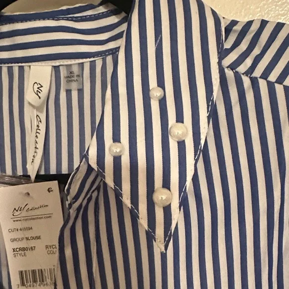 NY Collection Blue and White Striped Blouse - Picture 5 of 9